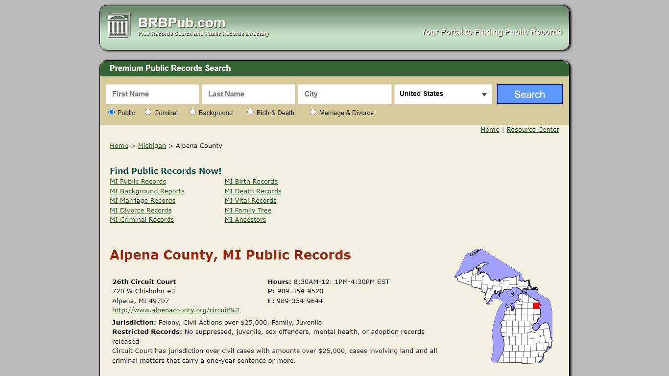 Alpena County Public Records | Search Michigan Government ...