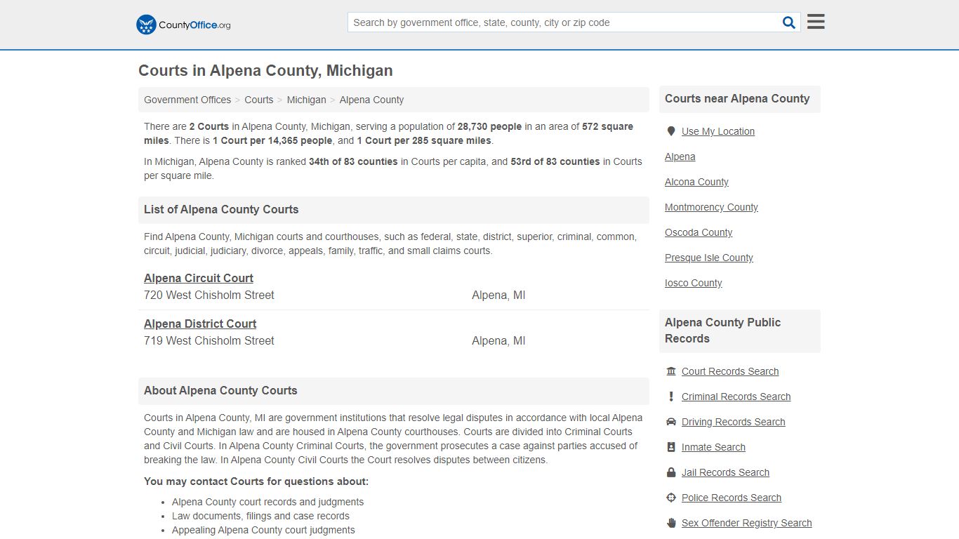 Courts - Alpena County, MI (Court Records & Calendars)